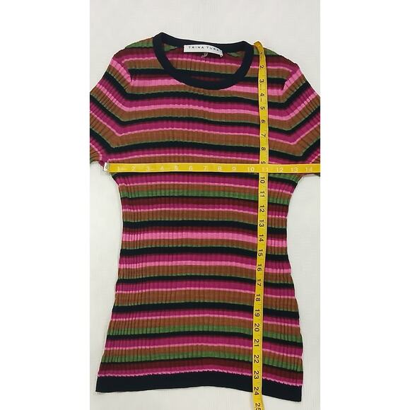 Trina Turk Multi Colored Striped Stretch Knit Short‎ Sleeve Pullover Size Small - Picture 4 of 6